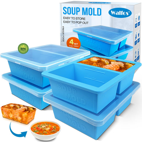 Walfos silicone freezer mold with lid for organized 1-cup portions.