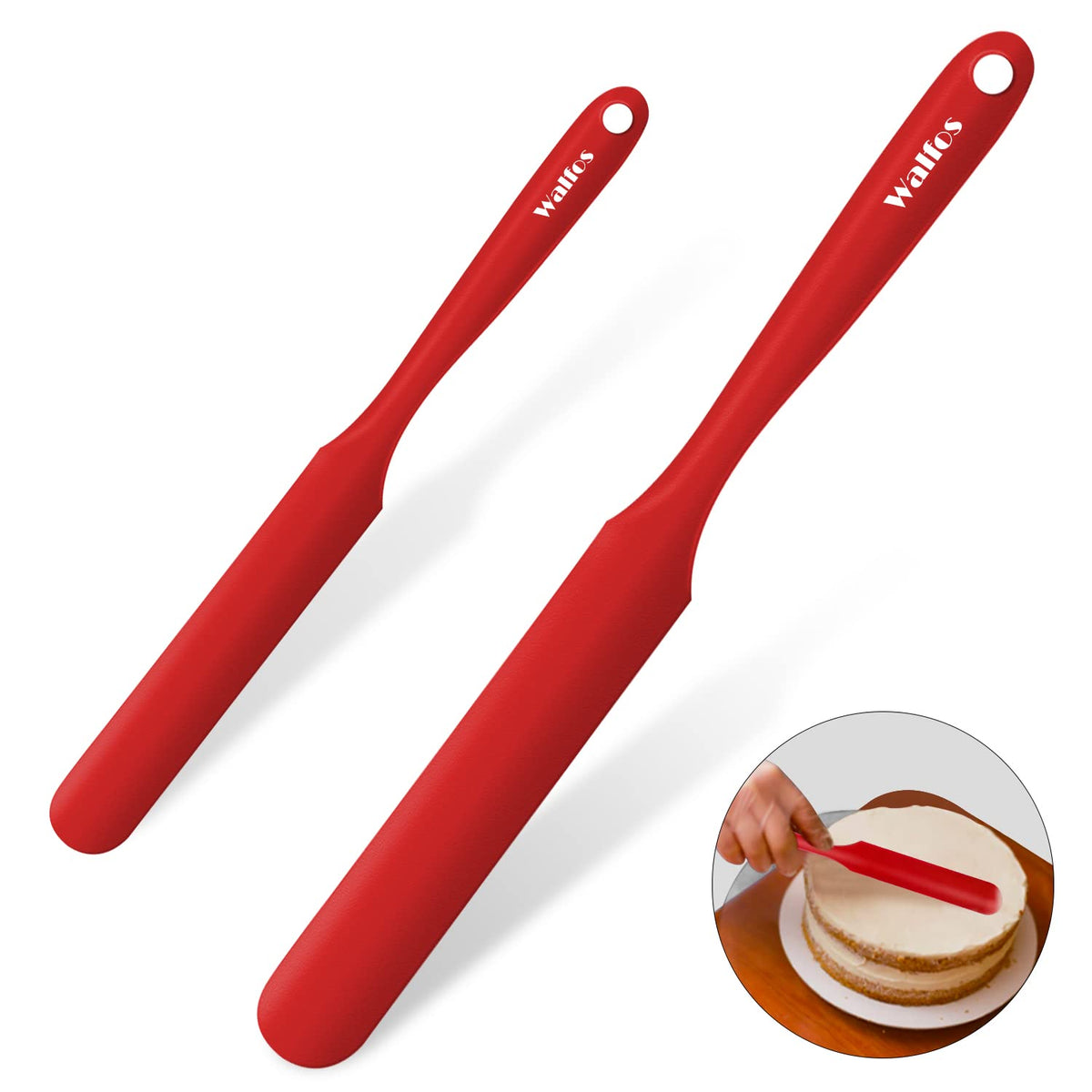 Walfos silicone jar spatula set in red for mixing and scraping smoothly