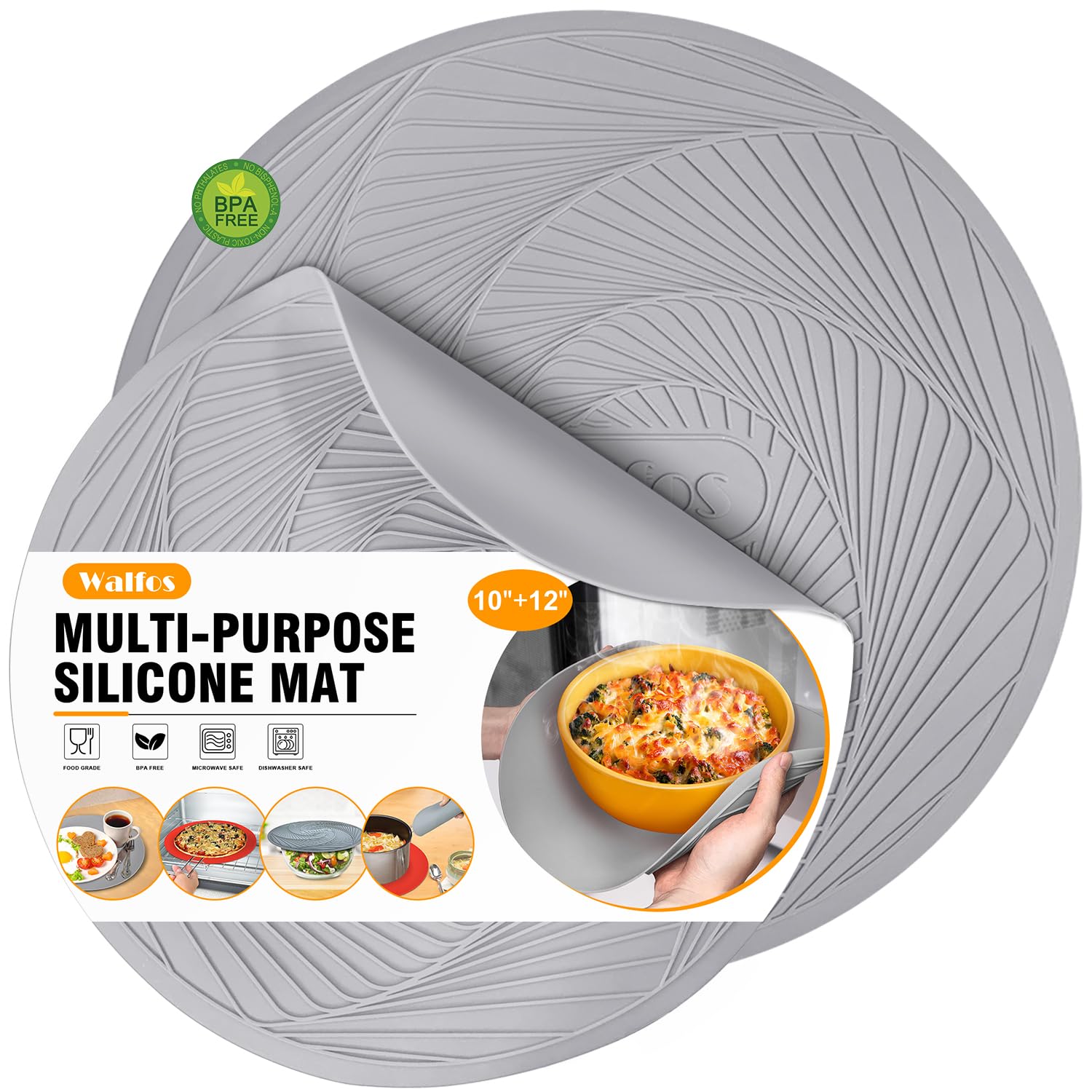 Walfos 10-inch silicone microwave mat protects surfaces and handles hot bowls safely.