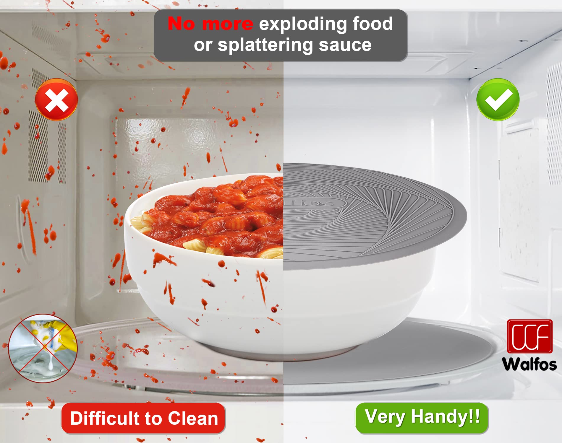 Walfos 12-inch silicone microwave mat covers larger bowls and guards countertops.