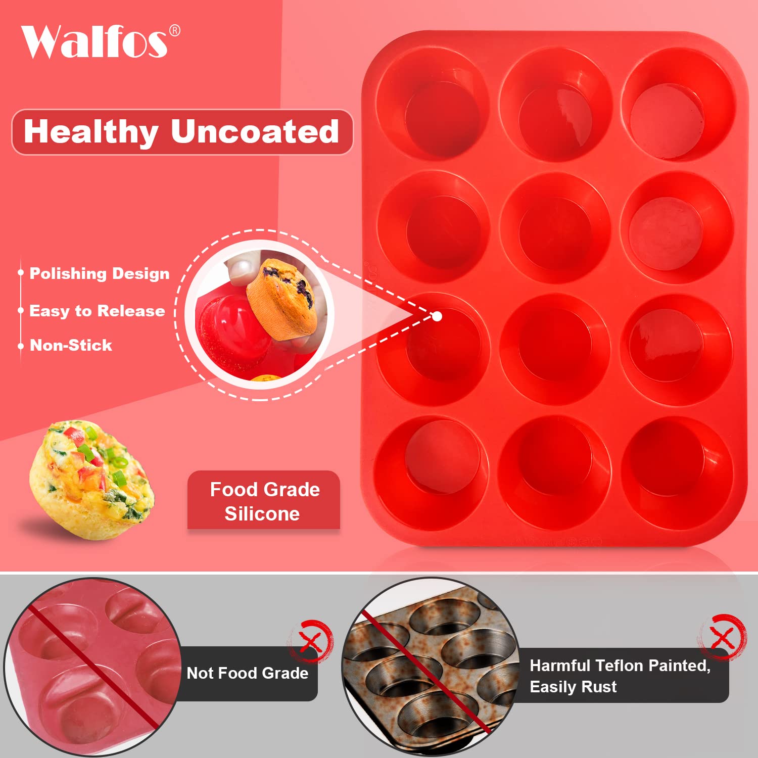 Walfos silicone muffin pan jumbo 6-cup for larger cupcakes.