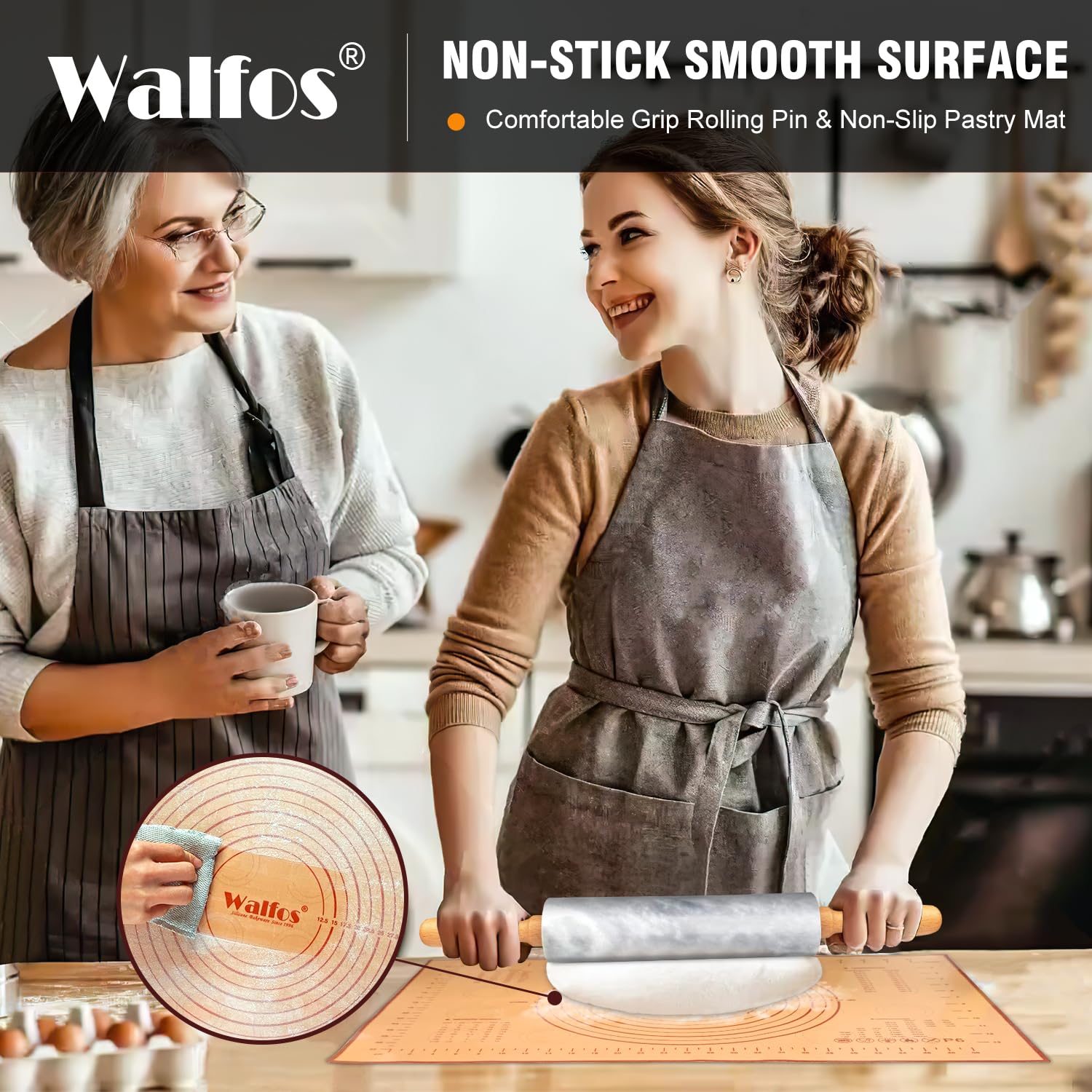 Walfos silicone pastry mat with non-stick surface reduces sticking during rolling