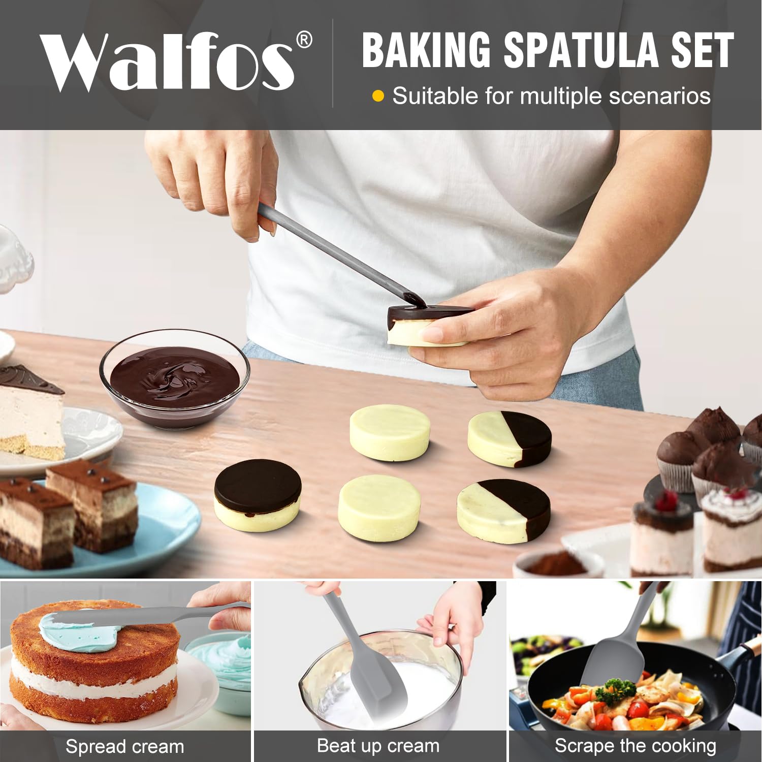 Walfos spatula showing 600°F heat resistance in use