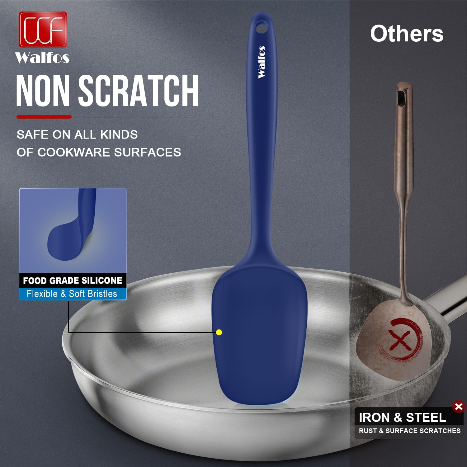 Walfos spatula is dishwasher safe for quick, convenient cleanup.