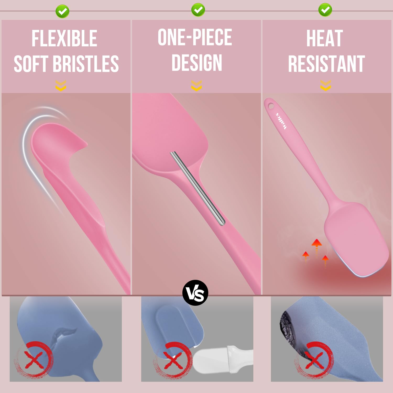 Walfos ergonomic pink handle on a kitchen spatula
