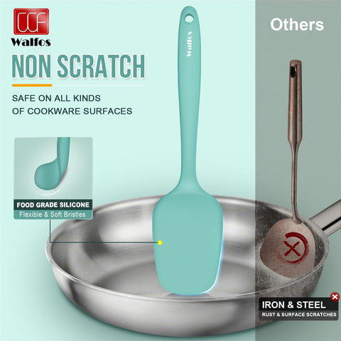 Walfos silicone spatula 600°F heat resistance for high-heat cooking and baking.