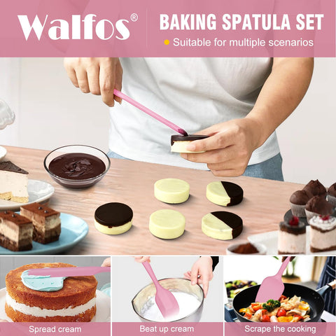 Walfos pink one-piece silicone spatula close-up for easy cleaning