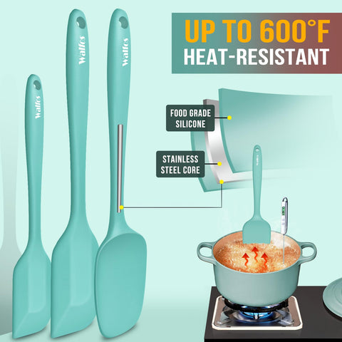Walfos silicone spatula one-piece design helps prevent food trapping and simplifies cleaning.