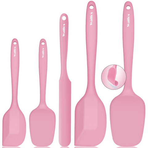 Walfos pink silicone spatulas set showing heat resistance up to 600°F