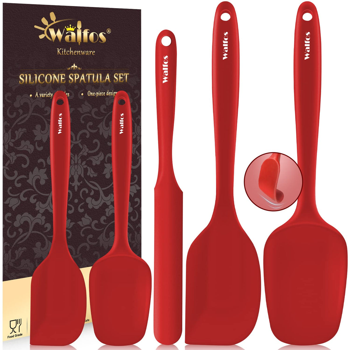 Walfos 5-piece silicone spatula set: heat-resistant, ideal for safe nonstick cooking.