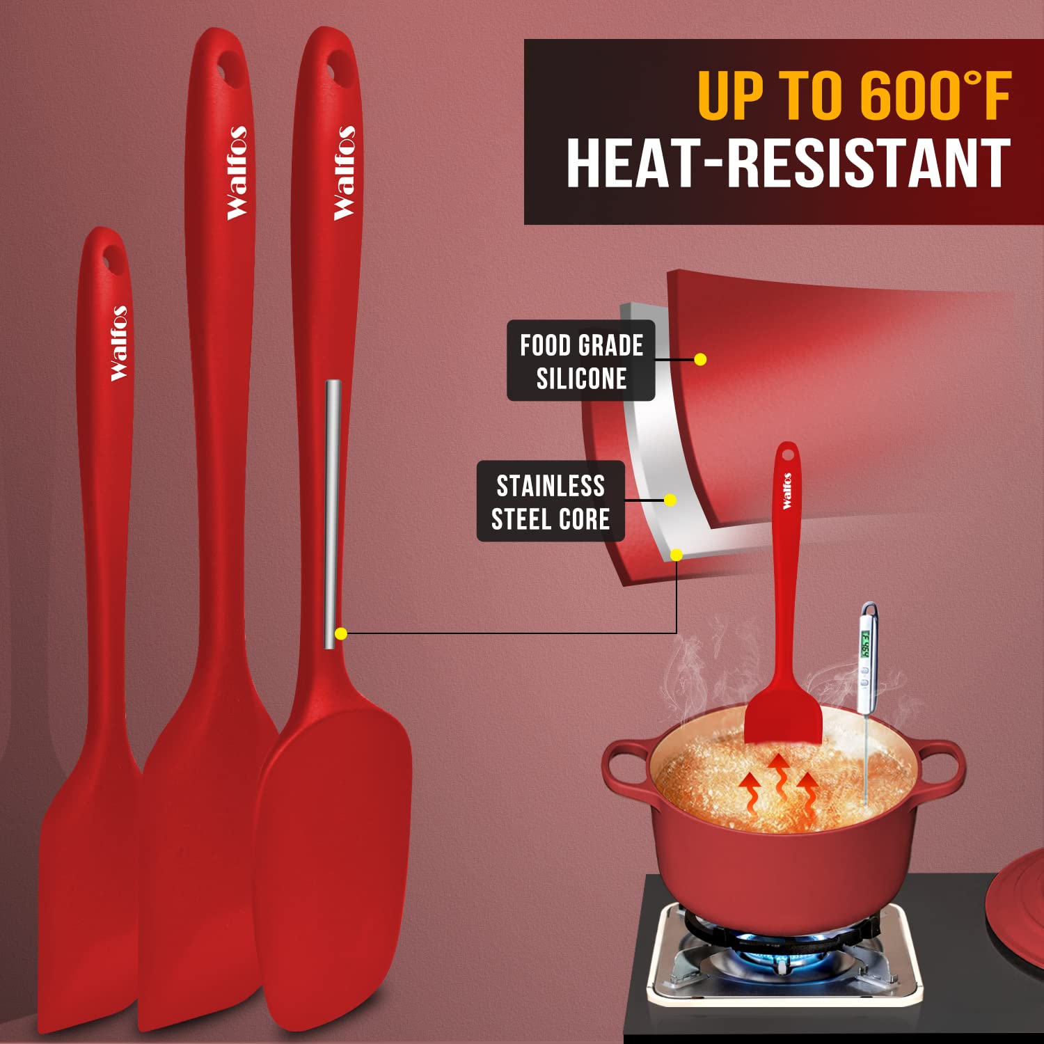 Walfos spatula set features a seamless one-piece design for durability.