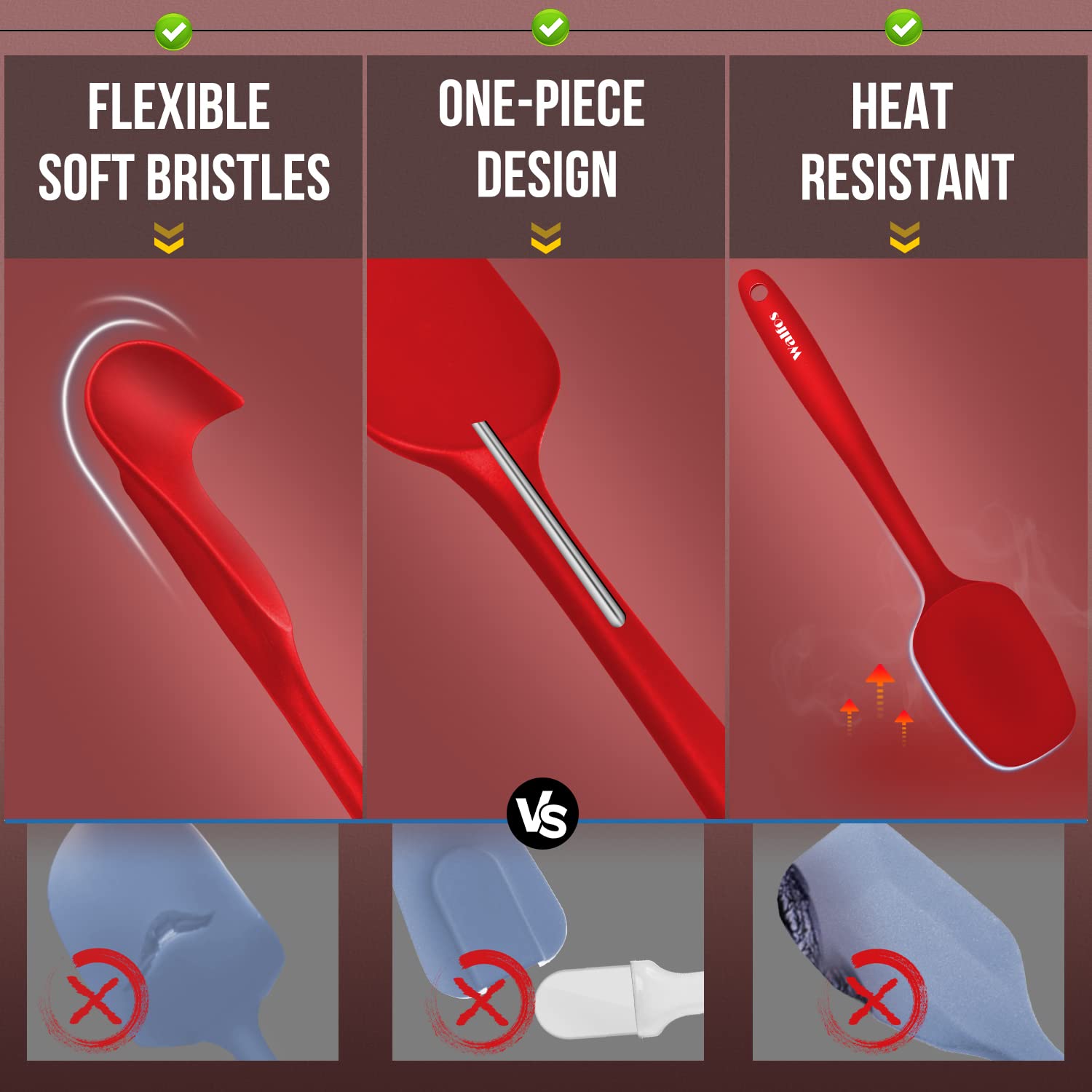 Walfos red spatulas add color to your kitchen while you multitask.