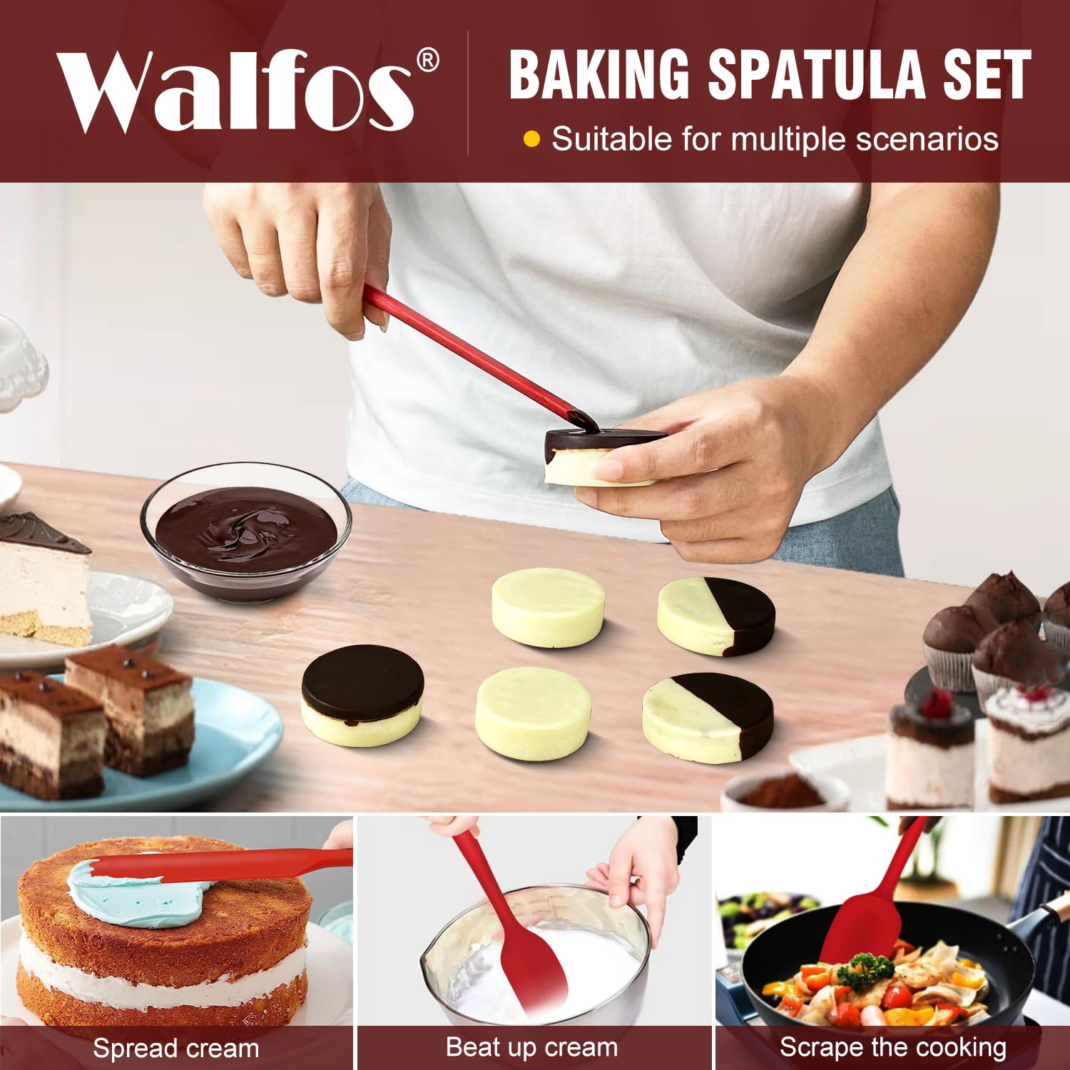Walfos spatulas with stainless steel core offer stable, warp-free performance.