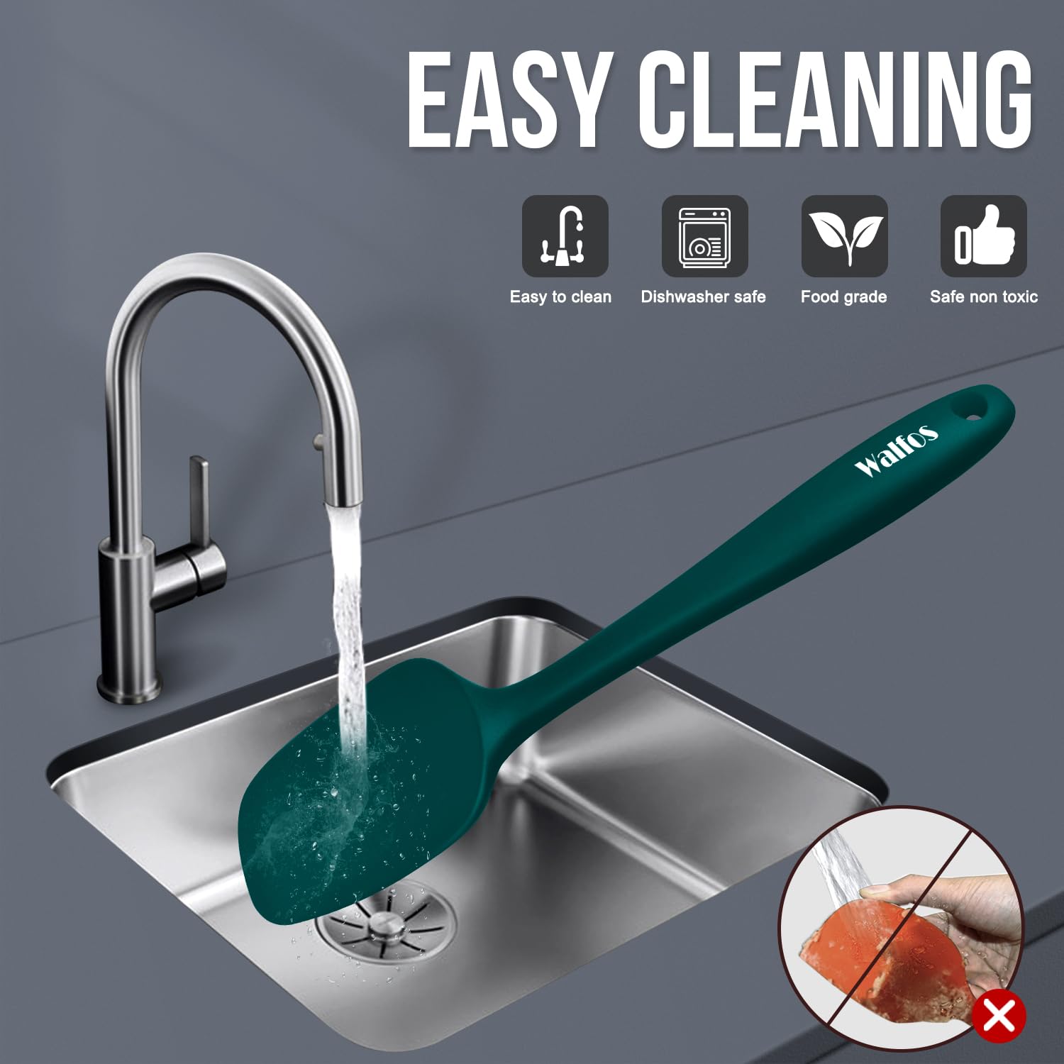 Walfos dark-green silicone spatulas enhance kitchen aesthetics and utility