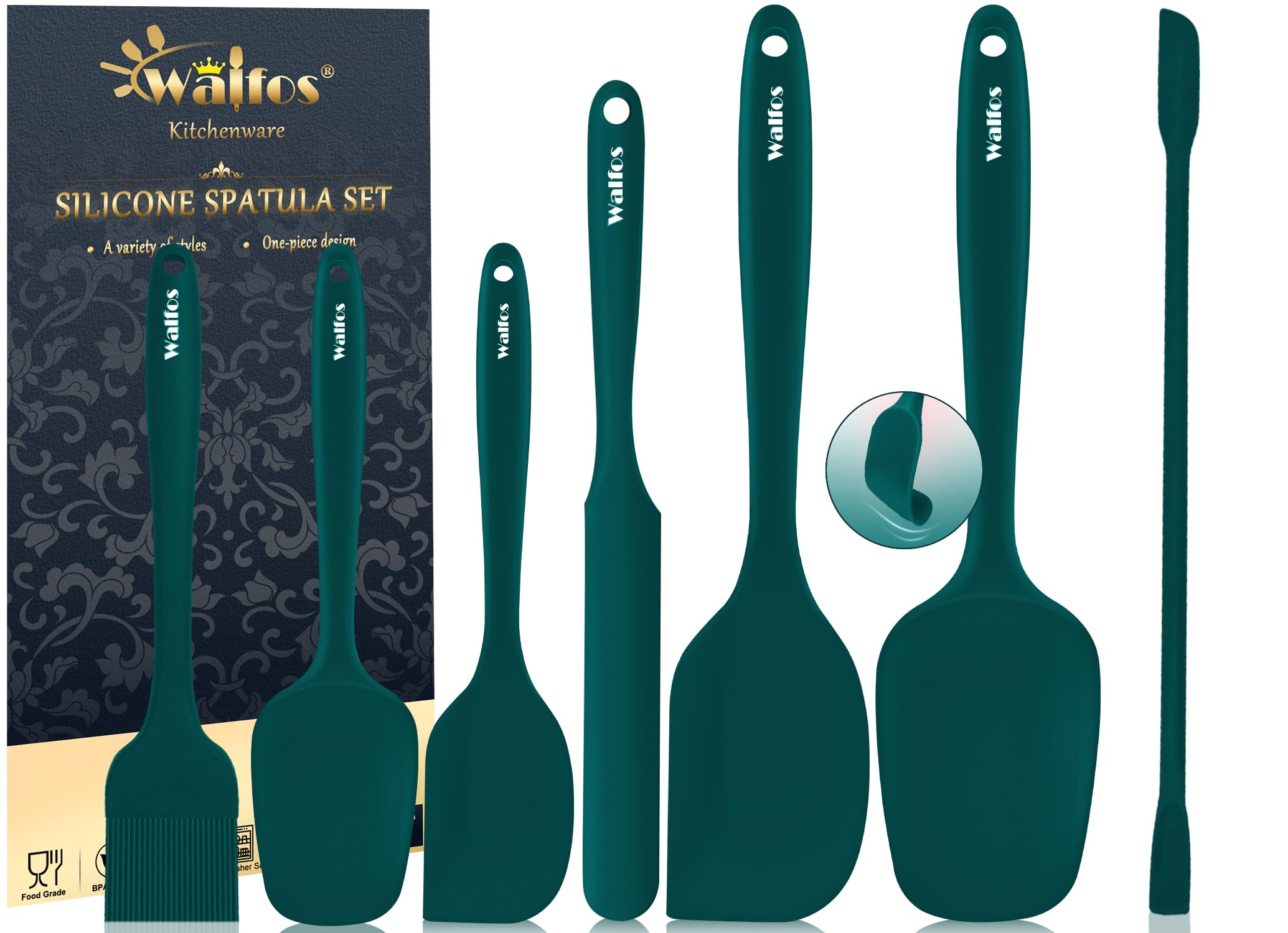 Walfos silicone spatula set seven heat-resistant for safe high-heat cooking