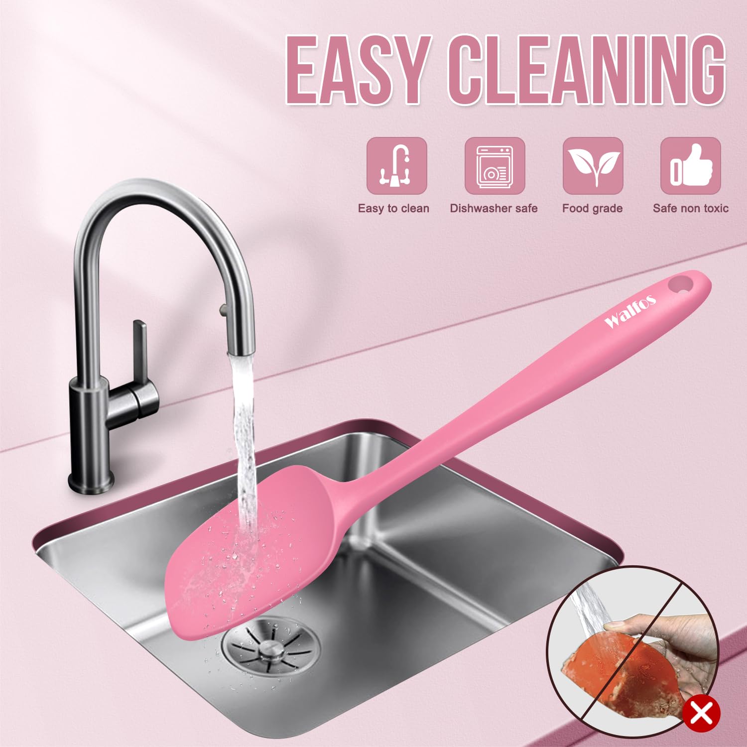 Walfos silicone spatula set in pink packaging