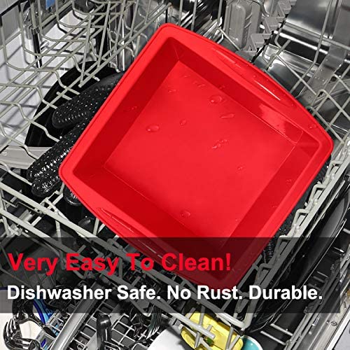 Walfos silicone square cake pan, easy-clean design, dishwasher safe for quick cleanup.