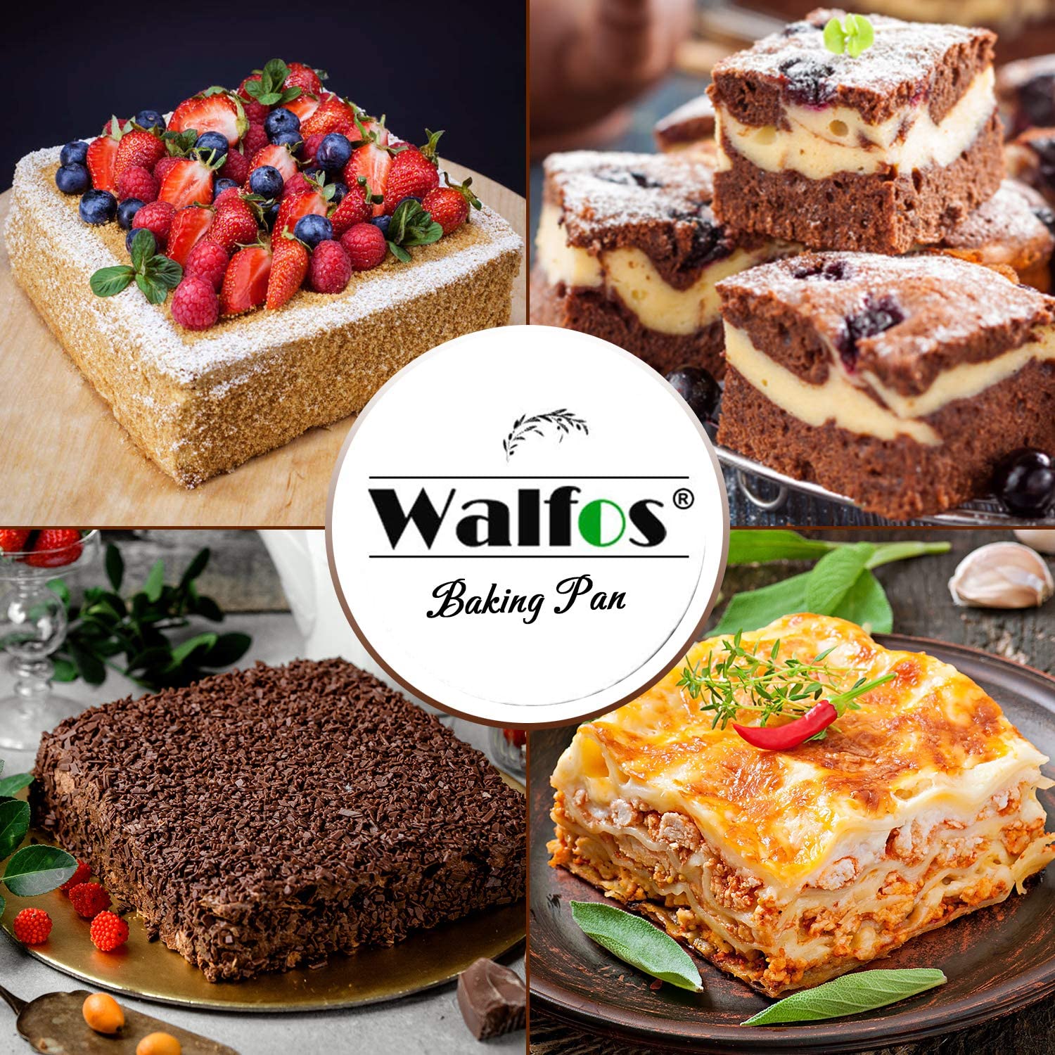 Walfos silicone square cake pan, oven-compatibility, safe from -104℉ to 446℉ for versatile baking.