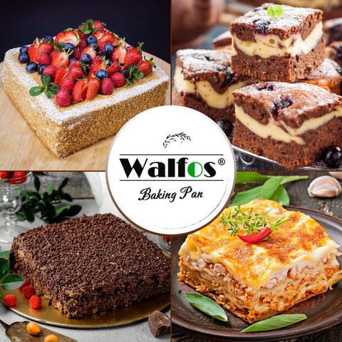 Walfos silicone square cake pan, oven-compatibility, safe from -104℉ to 446℉ for versatile baking.