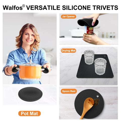 Walfos red honeycomb trivet mat dries quickly after washing.