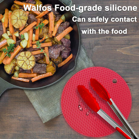 Walfos red trivet mat doubles as a jar opener and kitchen helper.