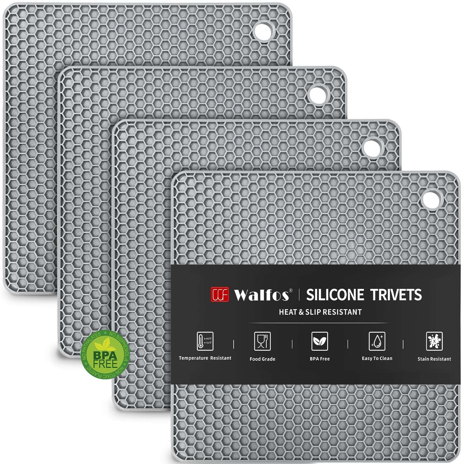 Walfos silicone trivet mat square protects countertops from hot pots.