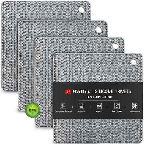 Walfos silicone trivet mat square protects countertops from hot pots.