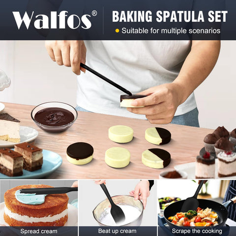 Walfos silicone spatula close-up highlighting heat resistance and sturdy grip.