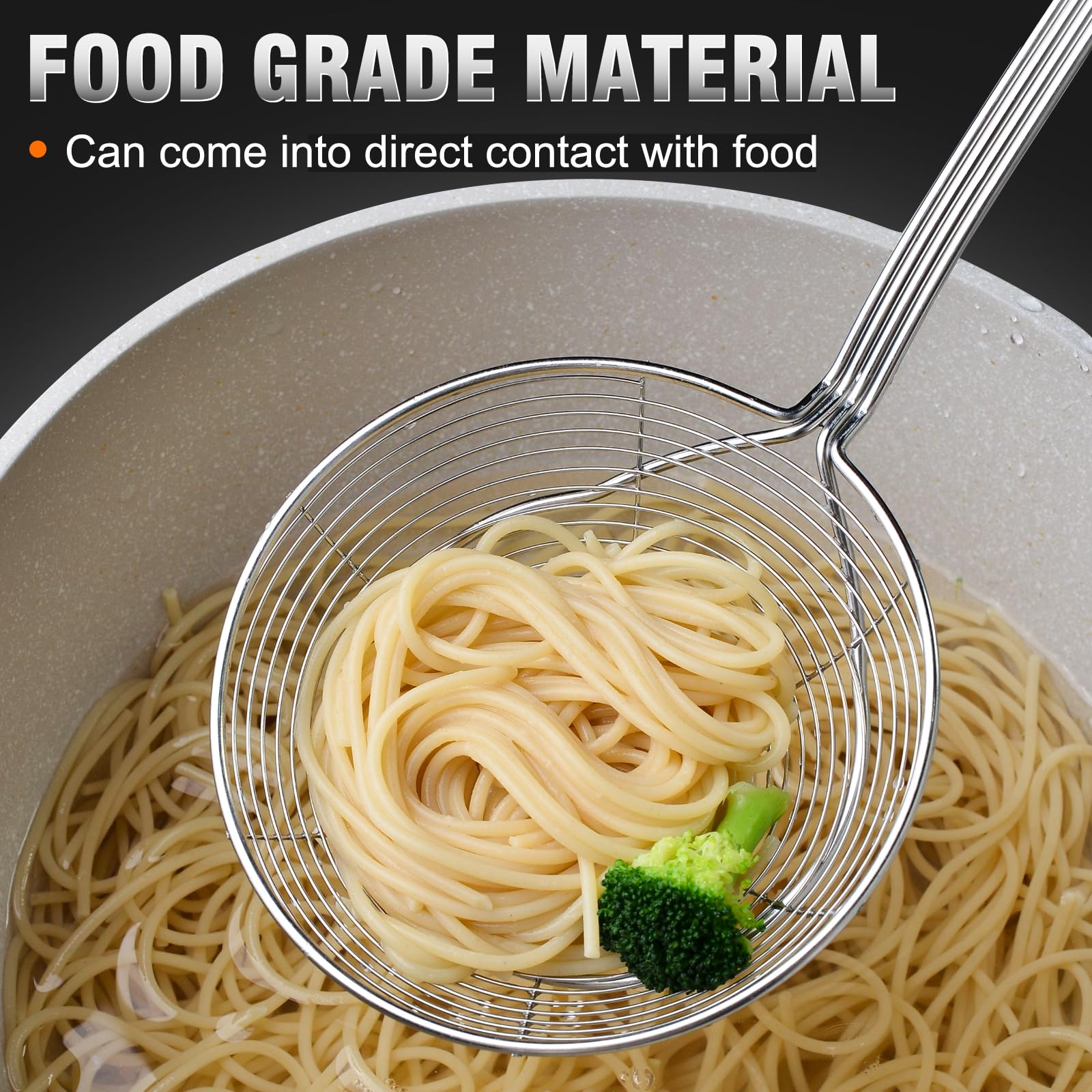 Walfos dishwasher-safe easy to clean metal strainer and skimmer.