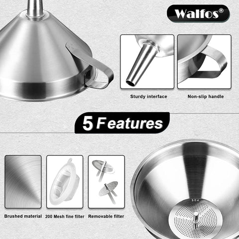 Walfos small-mouth funnel 1.8 inch with 200 mesh filter