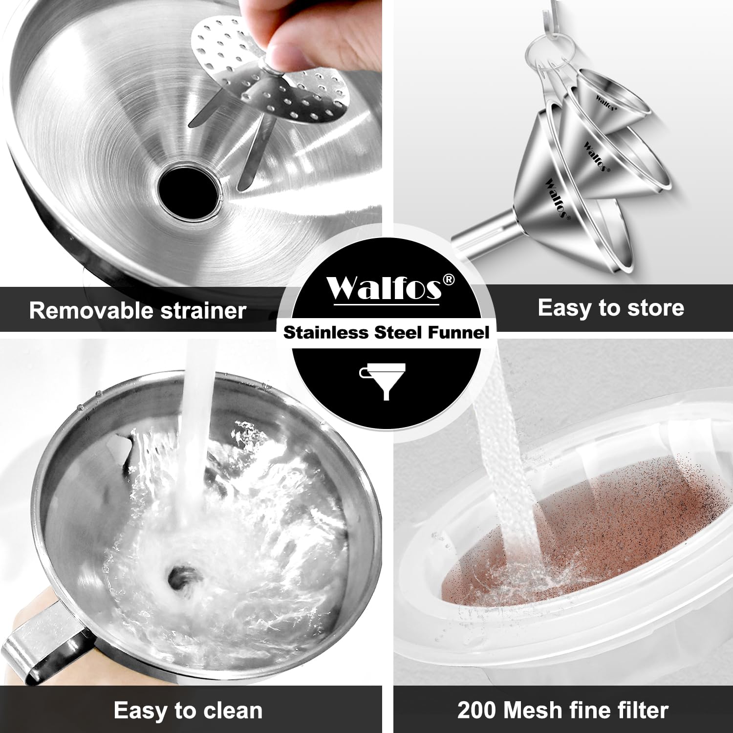 Walfos small-mouth funnel 2.2 inch with removable filter