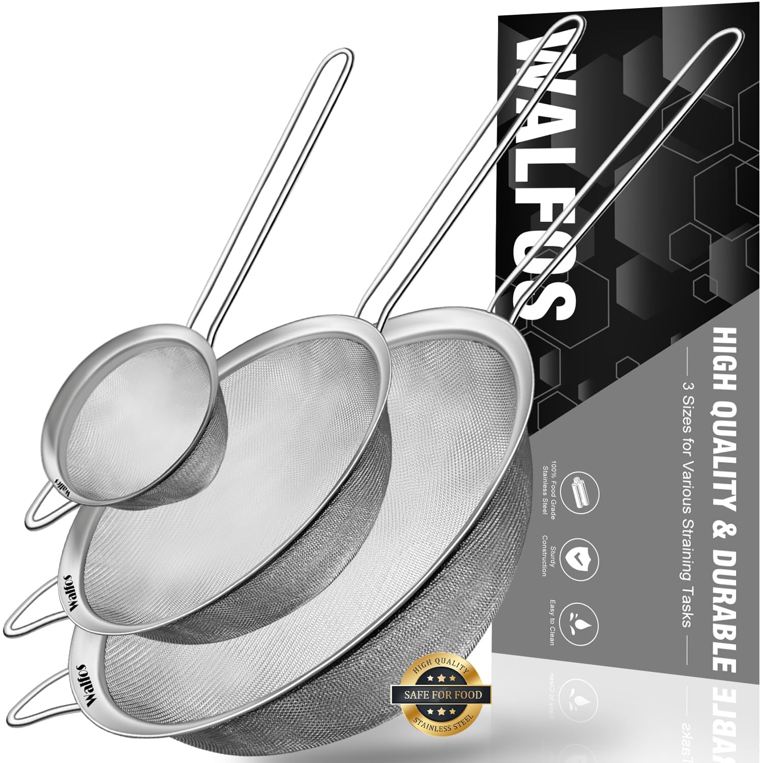Walfos tea strainer 2.7-inch fine mesh for quick, clean brewing.