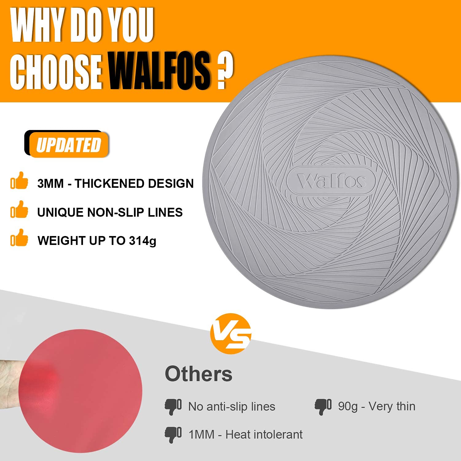 Walfos thickened silicone mat offers extra durability and heat resistance.