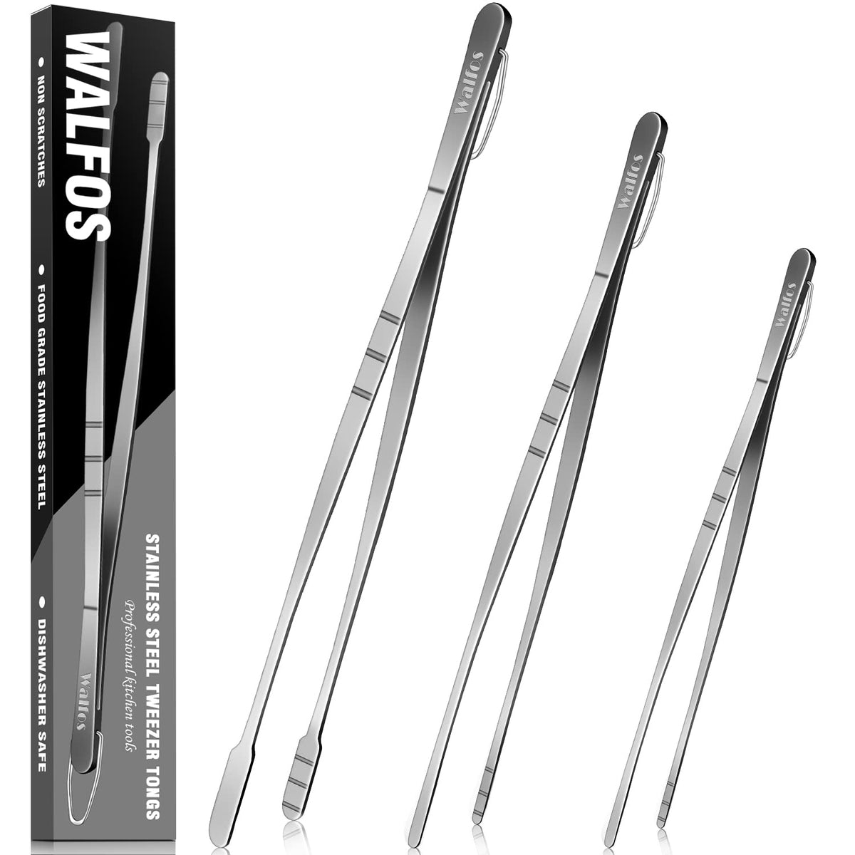 WALFOS 12-inch tongs flipping on the grill for precise control