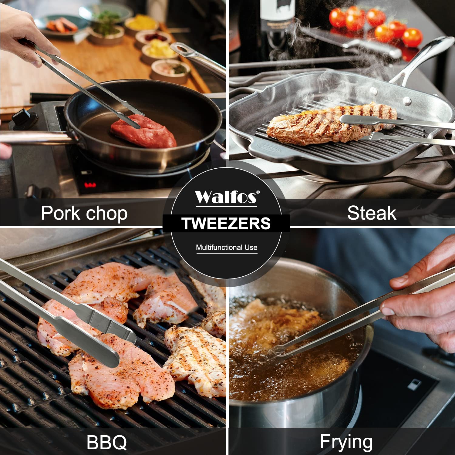 WALFOS tongs fine teeth prevent slipping during cooking