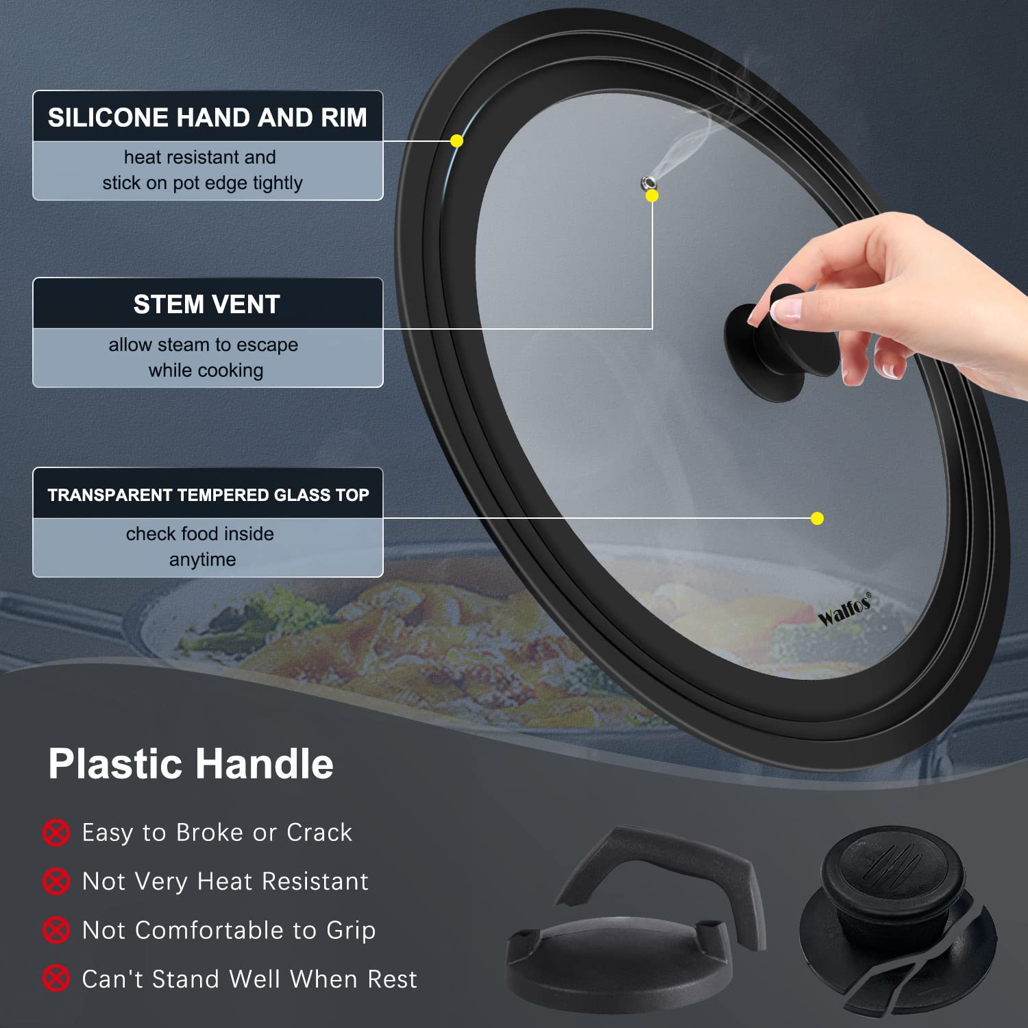 Walfos steam vent releases moisture to lock in flavors
