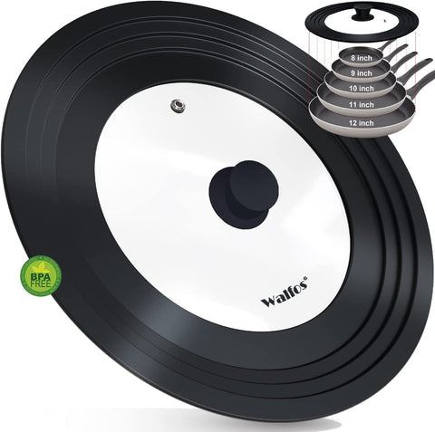 Walfos universal pan lid fits 8–12 inch pots for versatile coverage.