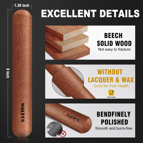 Walfos wooden rolling pin for pizza and pie dough with even pressure.