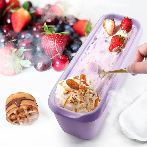 WALL QMER lids secure ice cream tubs for leak-free freezer storage.