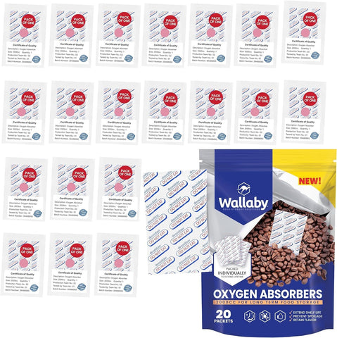 Wallaby 2000cc oxygen absorber in a sealed pack preserves dry goods.