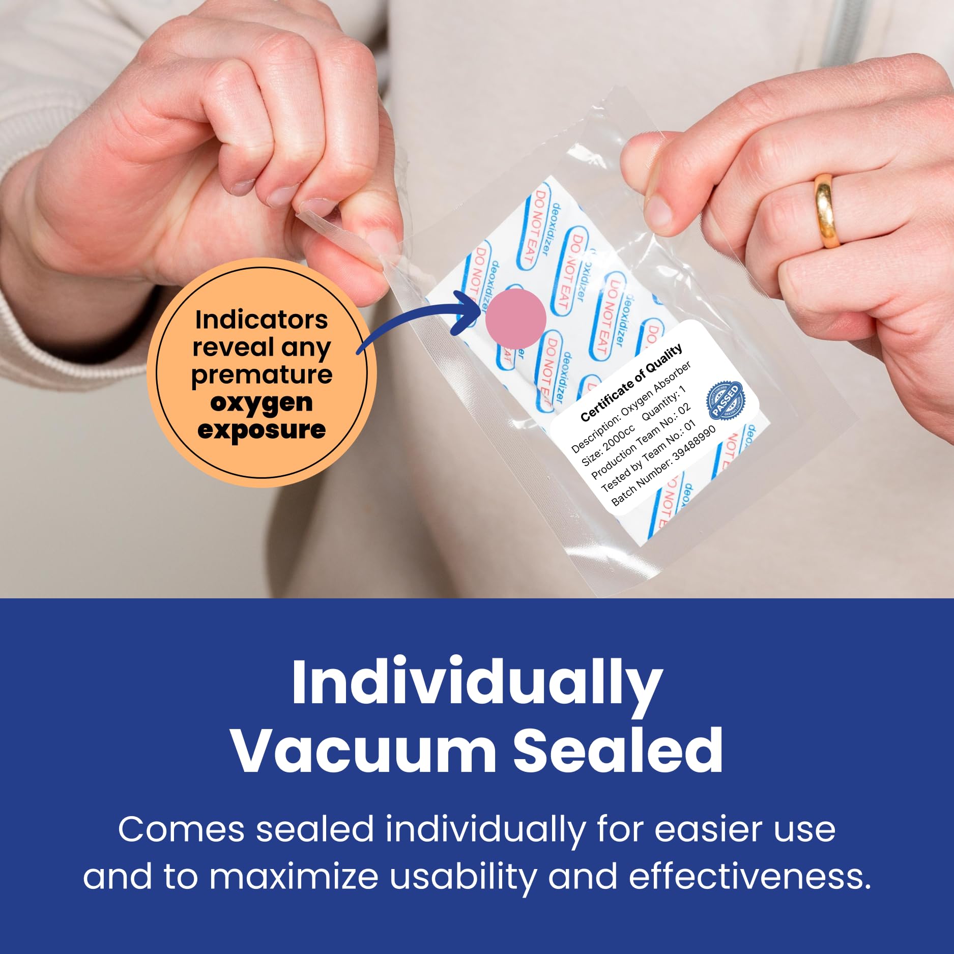 Wallaby oxygen absorber packets shown in a storage bag for easy access.