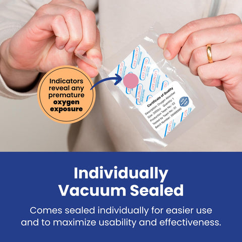 Wallaby oxygen absorber packets shown in a storage bag for easy access.