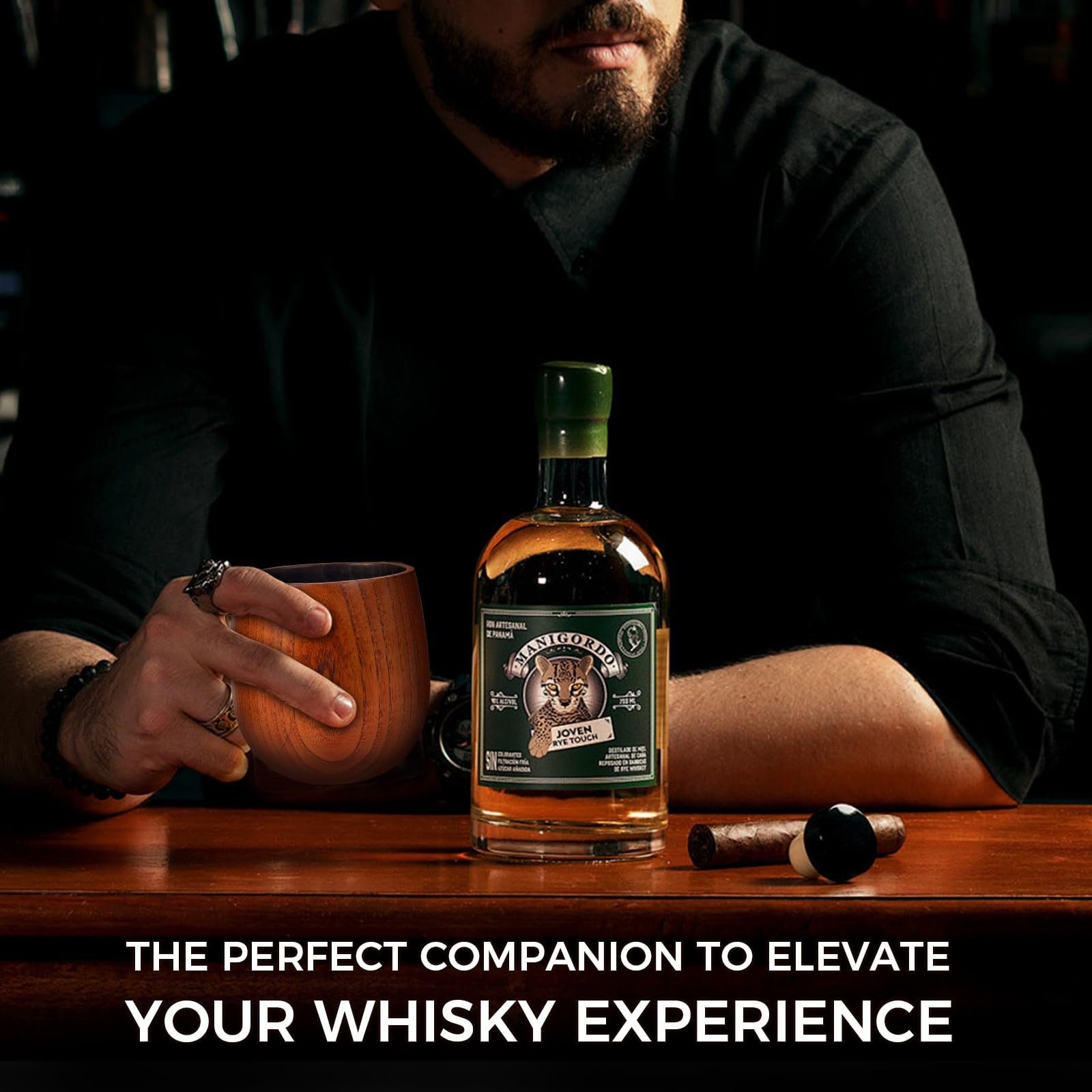 WALNDUX Artistic charred design enhances your home bar's style statement