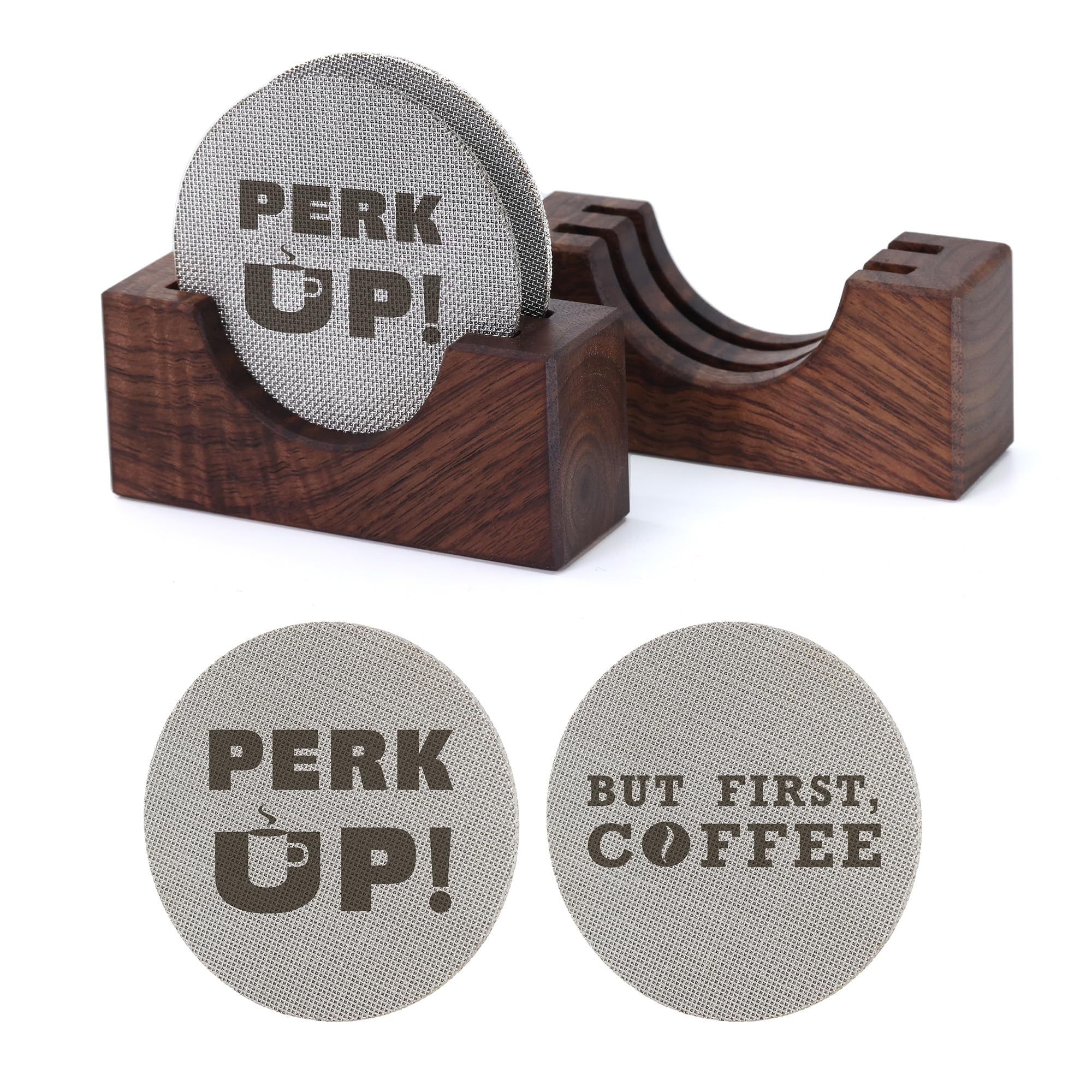 Walnut Coffee espresso puck screen closeup with 316ss mesh for even water distribution.