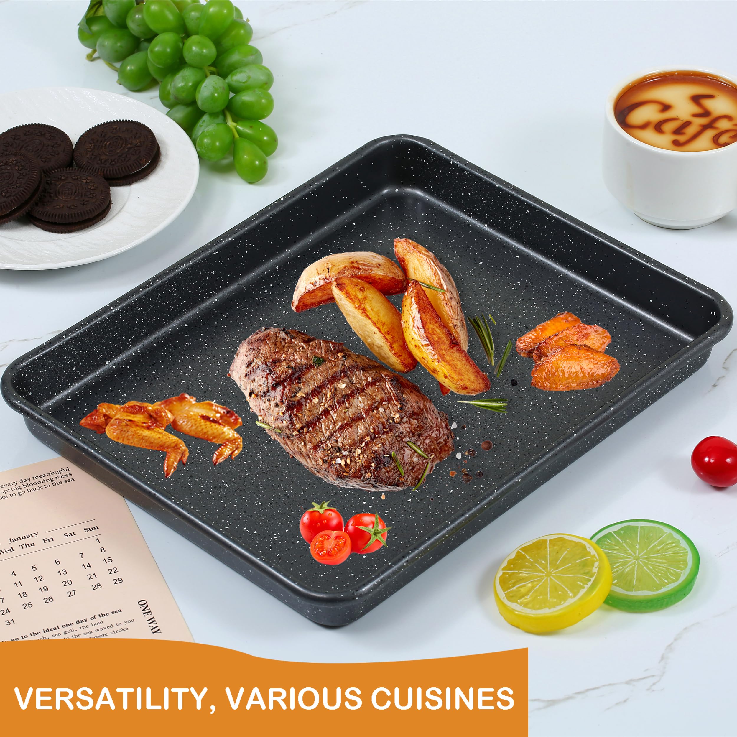 Walooza 1-inch deep edges contain spills during roasting.