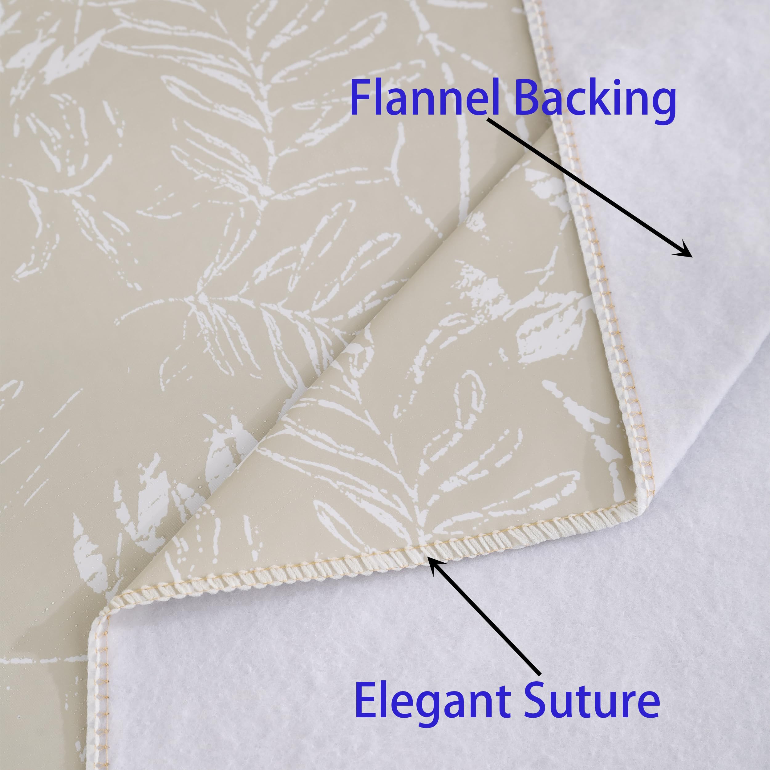 Walrus beige leaf pattern enhances dining while guarding surfaces.
