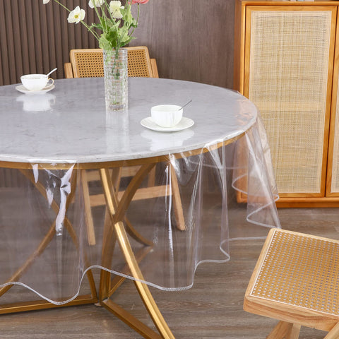 Walrus clear round tablecloth protector oil-proof layer keeps sauces off the wood