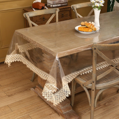 Walrus clear vinyl tablecloth 84x54 stitching edge adds elegant finish.