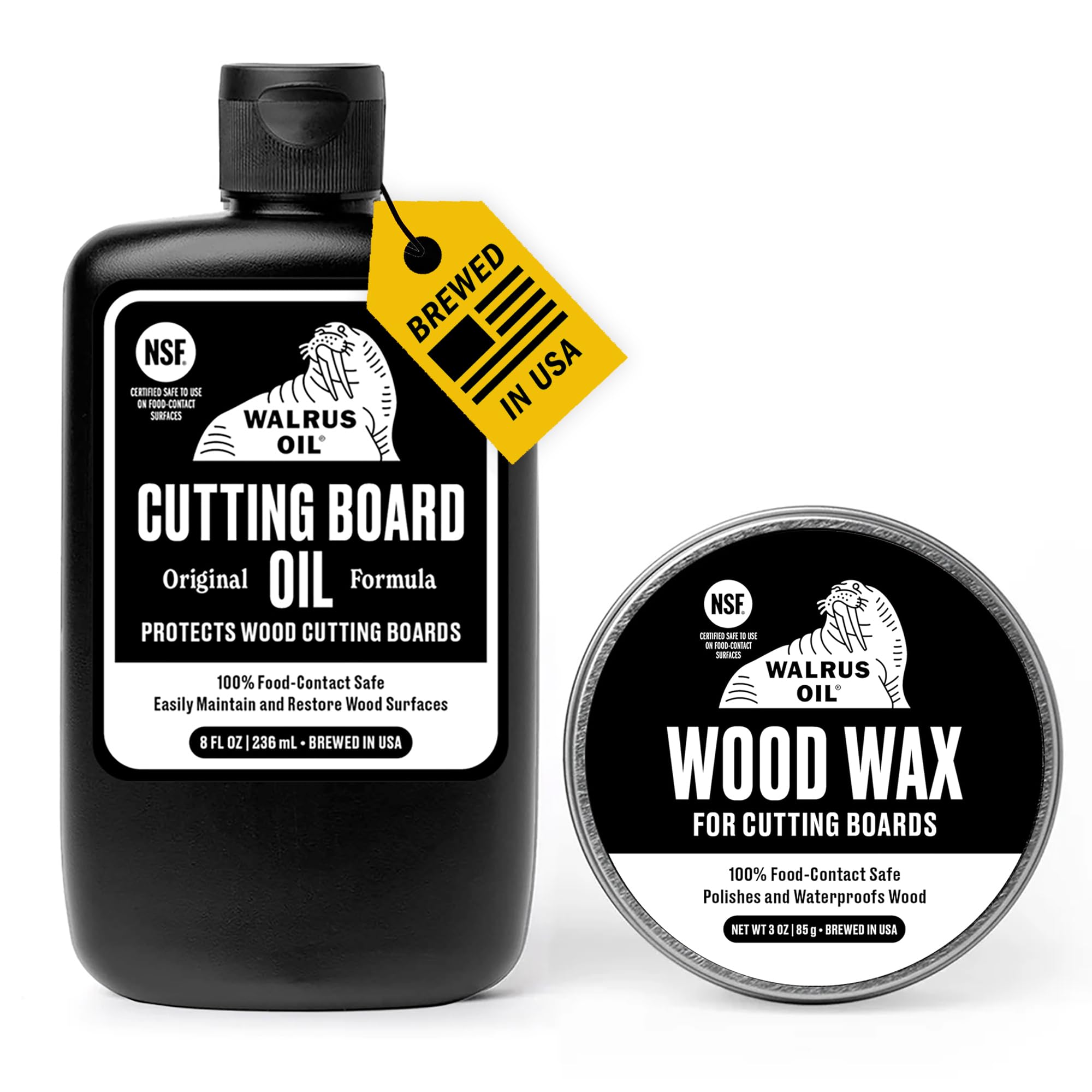 Walrus Oil cutting board oil bottle pouring to nourish wooden boards