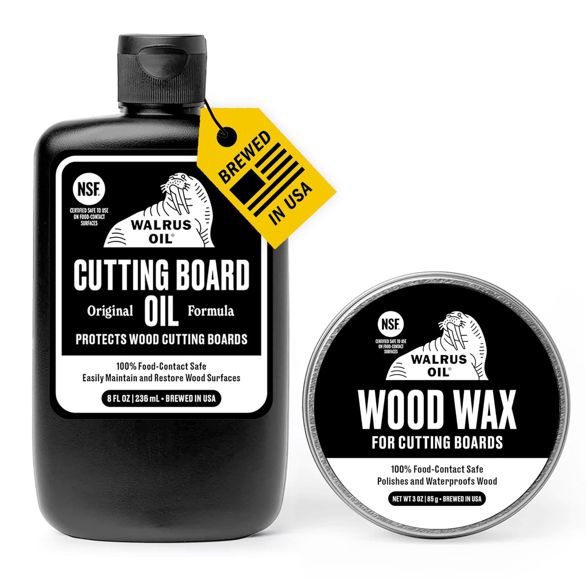Walrus Oil cutting board oil bottle pouring to nourish wooden boards